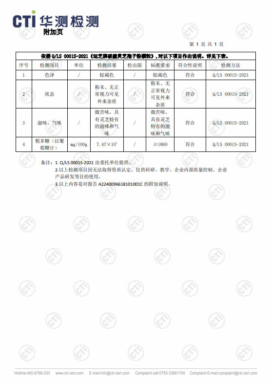 運(yùn)芝牌破壁靈芝孢子粉顆粒_檢測報告④