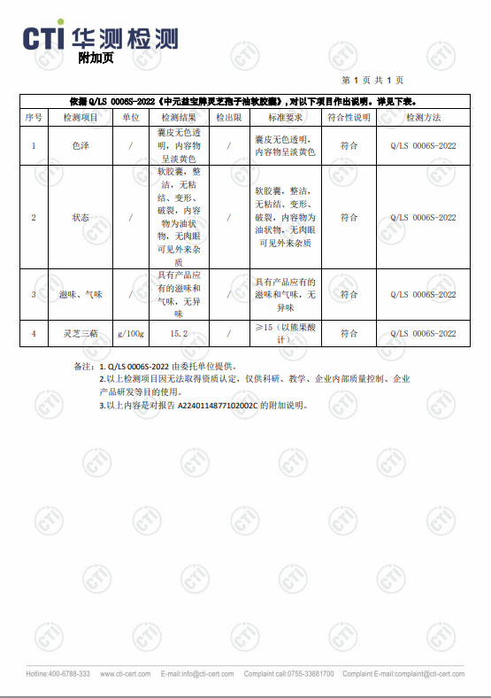 中元益寶牌靈芝孢子油軟膠囊_檢測報告⑤